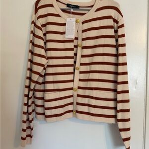 Amazon Cream and Brown Striped Cardigan